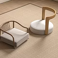 Modern Interior With Two Chairs Wooden Frame And Gray Cushions On Rug
