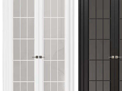 Modern Double Doors With White And Black Frames And Glass Panes 3d model