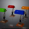 Vintage Style Table Lamps With Green Red Blue Orange Shades And Metal Bases