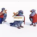 Game and Movie Pigeon Characters With Red Capes Scrolls and Daggers