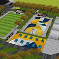 Vibrant Park Landscape With Colorful Paved Areas Trees And Recreational Spaces