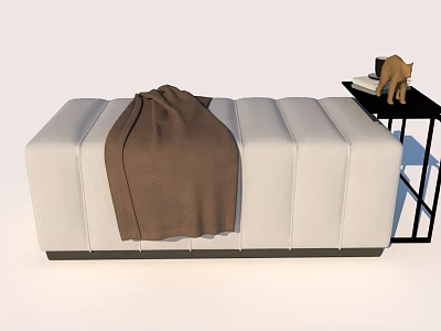 Light Gray Sofa Bench With Brown Blanket Black Side Table Teddy Bear And Books 3d model