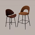 Modern Leather Bar Stools In Brown And Beige With Metal Legs Design