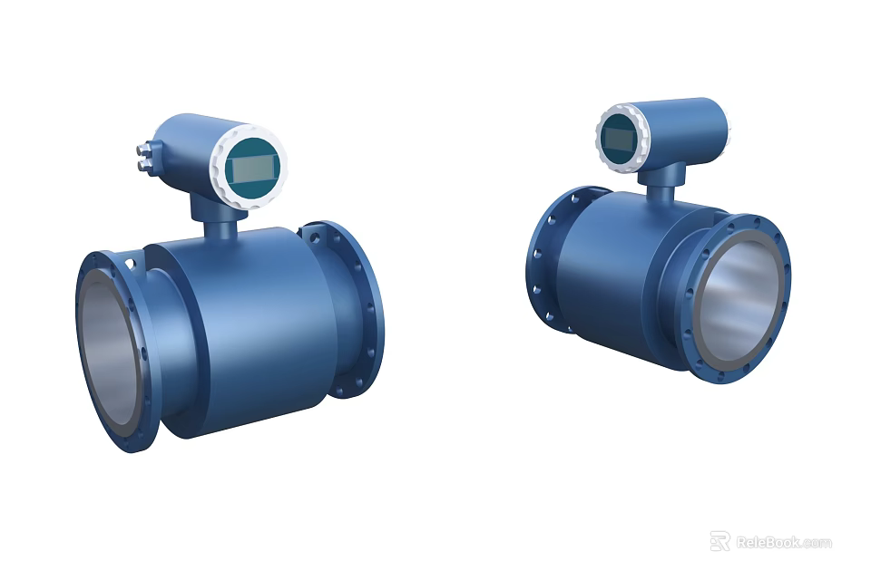 Industrial Blue Flow Meters With Digital Display And Flange Connection Units 3d model 