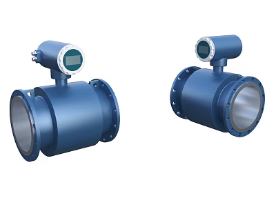 Industrial Blue Flow Meters With Digital Display And Flange Connection Units 3d model