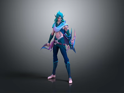 Man With Blue Hair In Fantasy Costume And Detailed 3D Character Design 3d model
