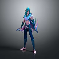 Man With Blue Hair In Fantasy Costume And Detailed 3D Character Design