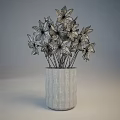 Transparent Textured Vase With White Star Shaped Flowers On Simple Grey Background