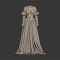 Elegant Beige Dress With Puffed Sleeves Fitted Waist And Pleated Skirt