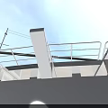 Modern Yacht Upper Deck With White Railing And Blue Sky View 3d model