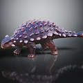 Armored Reptile Dinosaur Model with Purple Brown Spikes on Black Surface with Reflection