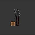 Detailed Revolver With Wooden Grip Metal Components Blue Red Accents And Copper Bullets