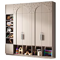 Modern Display Cabinet With Metal Handles And Open Shelves For Decorative Items