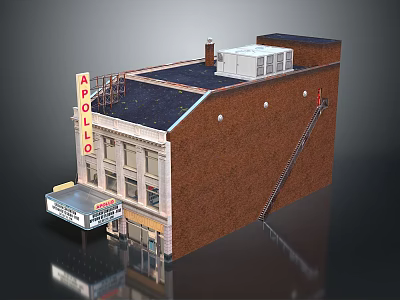 Single Family House With Brown Brick Exterior Black Roof Ladder And Air Conditioning Unit 3d model