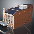 Single Family House With Brown Brick Exterior Black Roof Ladder And Air Conditioning Unit