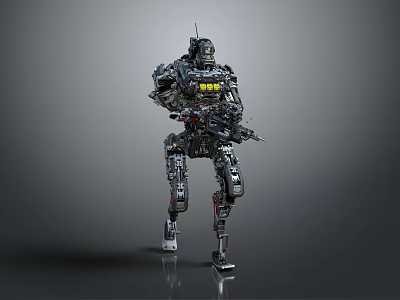 Futuristic Robot Character With Mechanical Armor And Combat Weapon Design 3d model