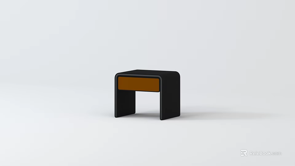 Modern Minimalist Bedside Table with Black Frame and Brown Wooden Panel 3d model 