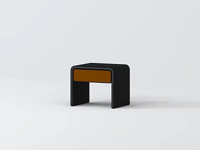 Modern Minimalist Bedside Table with Black Frame and Brown Wooden Panel 3d model