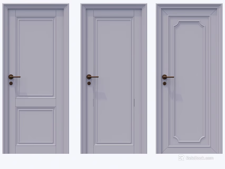 Light Gray Swing Doors With Different Panel Designs For Home Decoration 3d model 