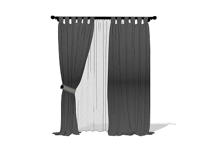 Dark Pleated Curtains With Sheer Layers And Tiebacks For Home Windows 3d model
