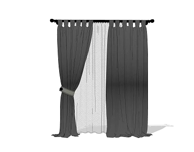 Dark Pleated Curtains With Sheer Layers And Tiebacks For Home Windows 3d model