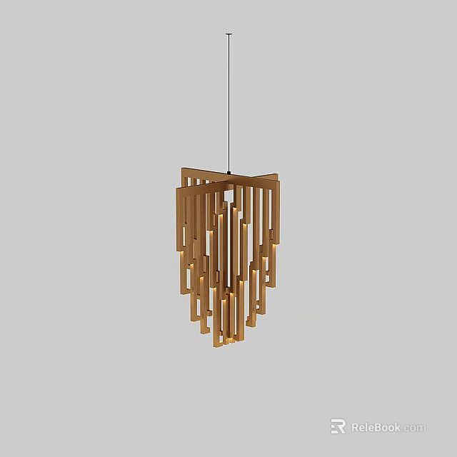 Modern Wooden Chandelier With Geometric Strip Design And Home Interior Decoration 3d model 