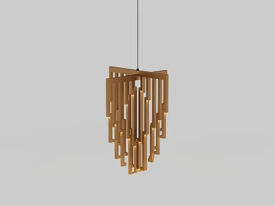 Modern Wooden Chandelier With Geometric Strip Design And Home Interior Decoration 3d model
