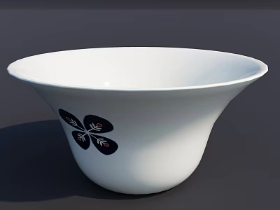 Elegant White Ceramic Tableware Set Bowl With Black Four Leaf Flower Pattern 3d model