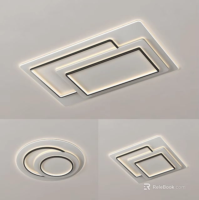 Modern Sleek Ceiling Light With Geometric Square Round Design And LED Lighting 3d model 