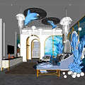 Elegant Hotel Room Interior With Ocean Theme Coral Decor And Chandeliers
