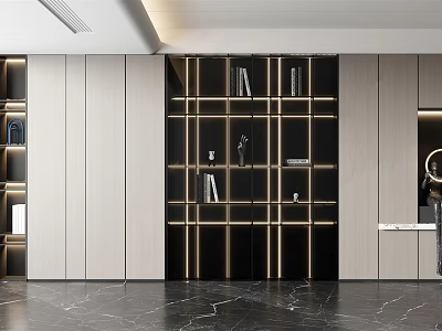 Modern Luxury Decorative Cabinet With Black Glass Doors And Gold Accents In Living Room 3d model
