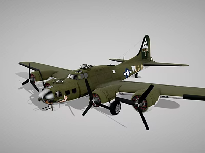 Vintage Military Bomber Aircraft With Green Color Four Propellers And Wing Markings 3d model