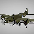 Vintage Military Bomber Aircraft With Green Color Four Propellers And Wing Markings