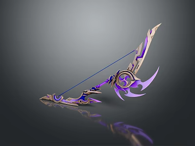 Purple And Gold Decorative Bow Weapon Featuring Shiny Ornate Curved Details 3d model