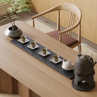 New Chinese Style Chinese Tea Set Tea Table and Chair Combination Potted Teapot Tea Table Kettle Public Cup Tea Room Bonsai 3d model