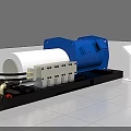 Blue And White Industrial Equipment On Black Base With Information Display Stand