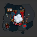 Cartoon Style Whale Shaped Hut With Red Roof Tiles Meat Skewers And Figures