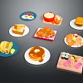 Assorted Delicious Foods Including Tacos Pancakes Sushi Fried Chicken And Burgers