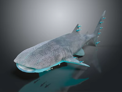 Whale Shark With Streamlined Gray Body White Spots And Fins On Dark Reflective Surface 3d model