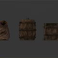 Rustic Wooden Household Items Featuring Crates Barrels Sacks And Storage Containers 3d model