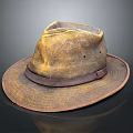 Worn Brown Wide Brimmed Hat With Leather Strap Durable Vintage Outdoor Accessory