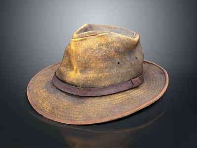 Worn Brown Wide Brimmed Hat With Leather Strap Durable Vintage Outdoor Accessory 3d model