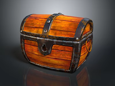 Rustic Vintage Wooden Storage Chest With Metal Straps And Lock Closure 3d model