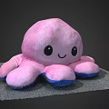 Pink Octopus Shaped Plush Pillow With Smiling Face Big Eyes And Blue Edged Tentacles
