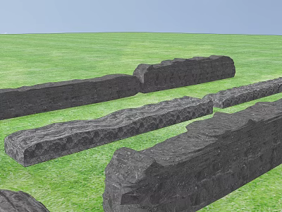 Stone Wood Long Strips With Natural Textured Surface Displayed On Green Grass 3d model