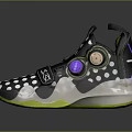 Stylish Black And White Polka Dots Sneakers With Yellow Soles Green Details And Purple Accents