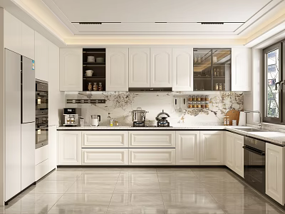 Spacious Modern Kitchen Interior Design With White Cabinets Island And Appliances 3d model