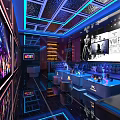 KTV Lounge With Modern Neon Lighting Comfortable Sofas And High Quality Sound System 3d model