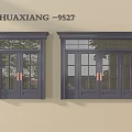 TPHUAXIANG 9527 Navy Blue Entrance Doors with Glass Panes and Brass Handles on Beige Wall