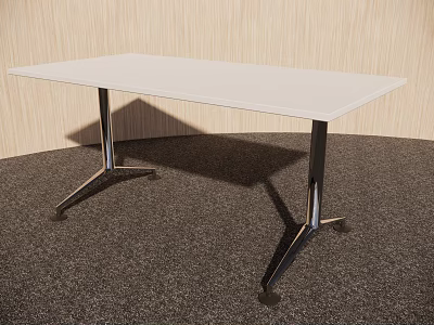 Modern White Rectangular Dining Table With Metal Legs And Rolling Casters Interior 3d model